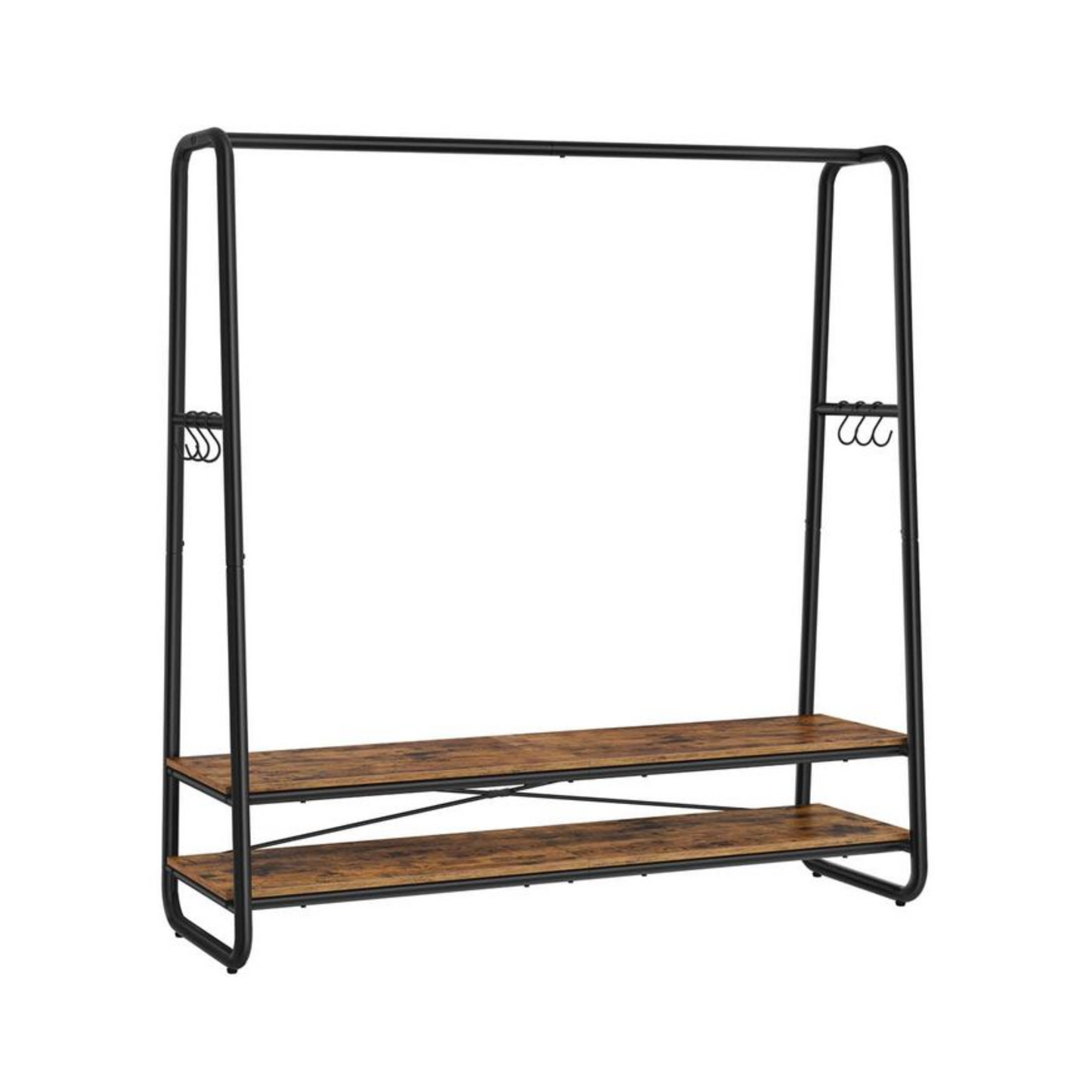 Premium Stahl Kleiderständer 200kg – Jonas - Stehend mit 2 Holzablagen