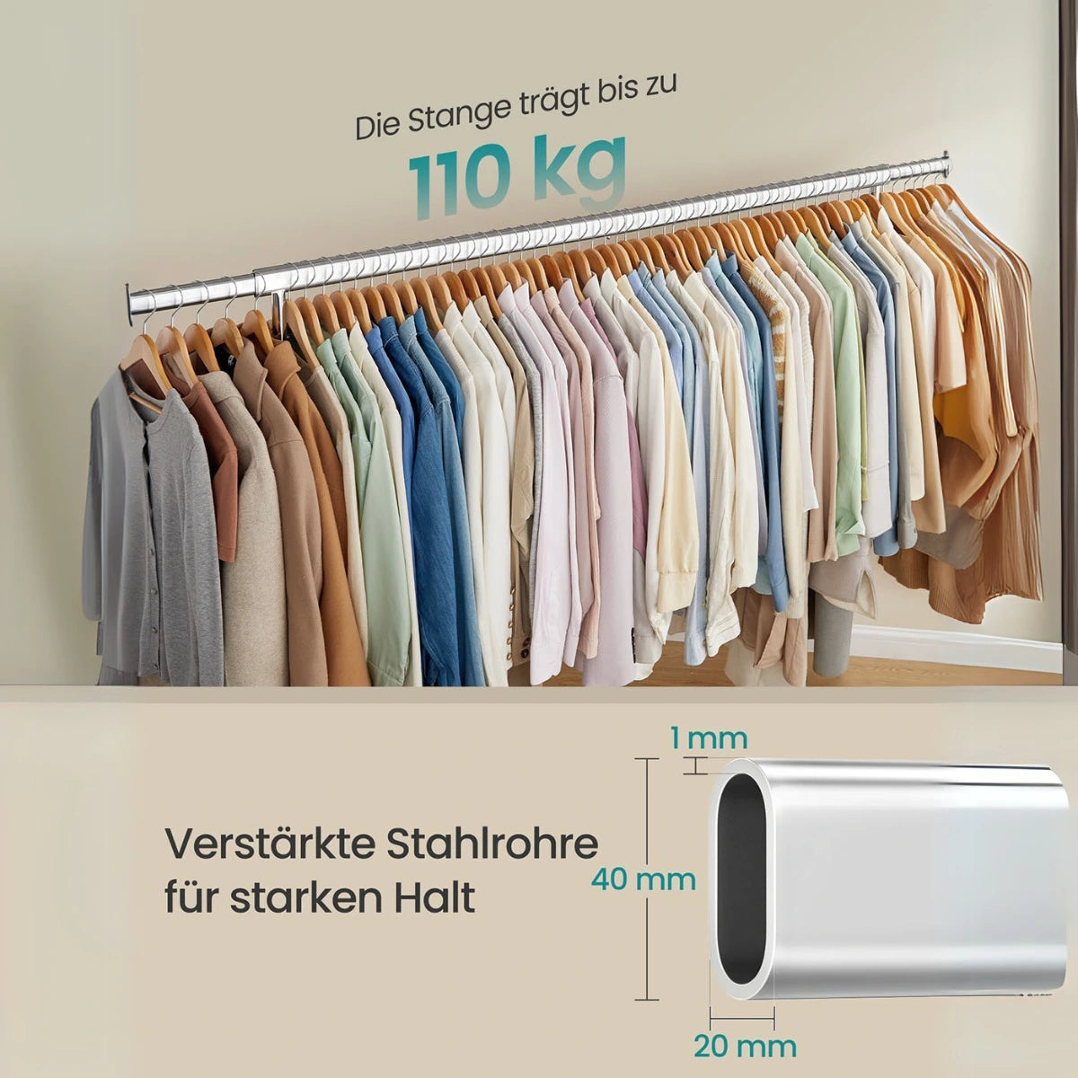 Schwerlast-Kleiderständer 45 x (160-200) x 162,9 cm – Max - Ausziehbar mit Rollen