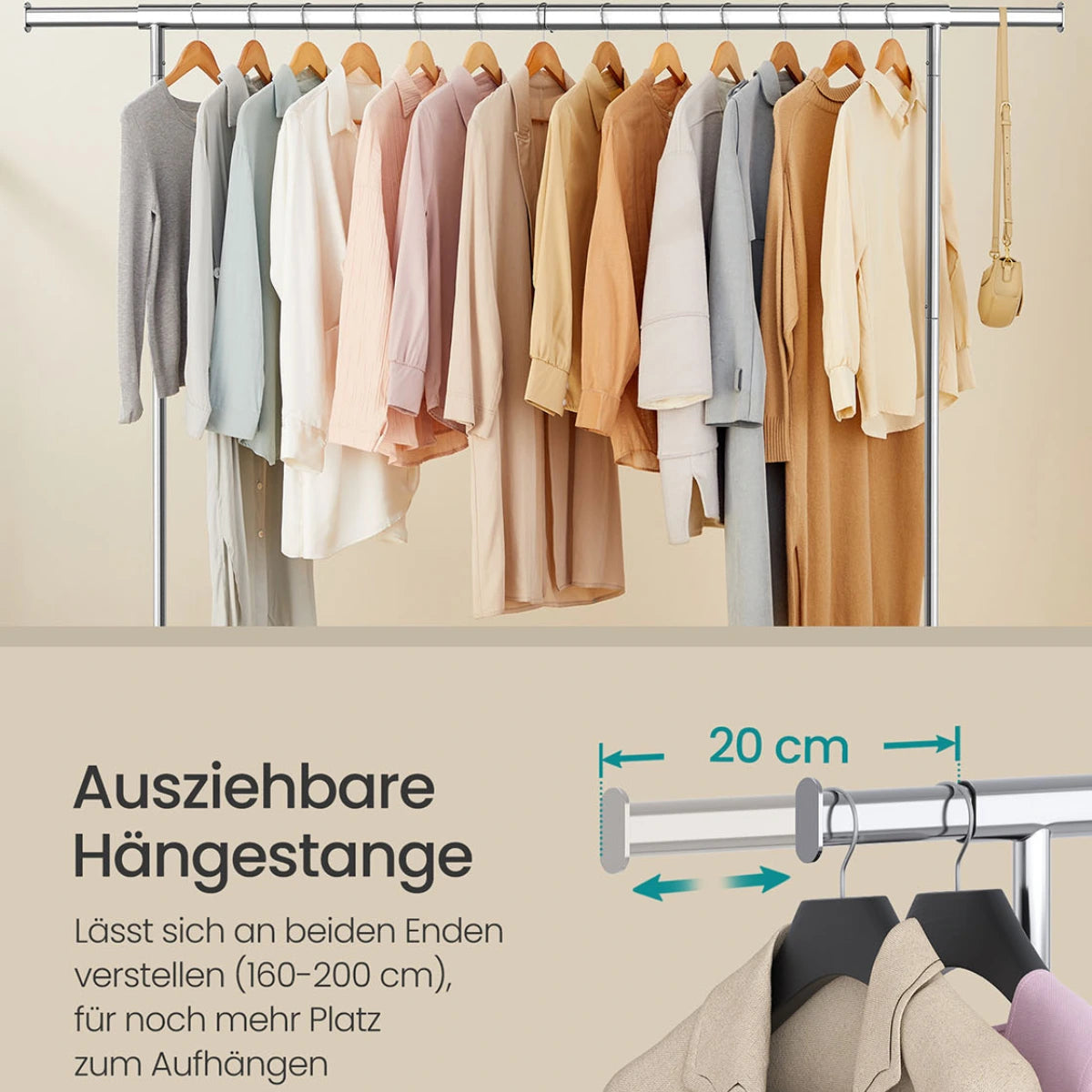 Schwerlast-Kleiderständer 45 x (160-200) x 162,9 cm – Max - Ausziehbar mit Rollen
