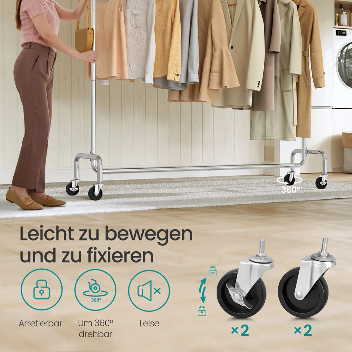Schwerlast-Kleiderständer 45 x (160-200) x 162,9 cm – Max - Ausziehbar mit Rollen
