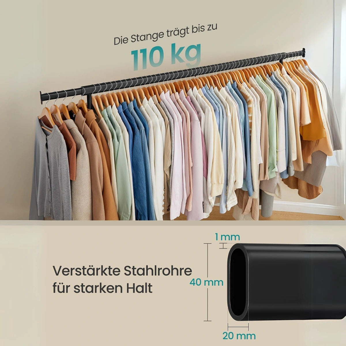 Schwerlast-Kleiderständer 45 x (160-200) x 162,9 cm – Max - Ausziehbar mit Rollen