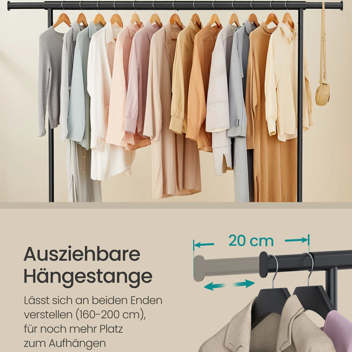Schwerlast-Kleiderständer 45 x (160-200) x 162,9 cm – Max - Ausziehbar mit Rollen