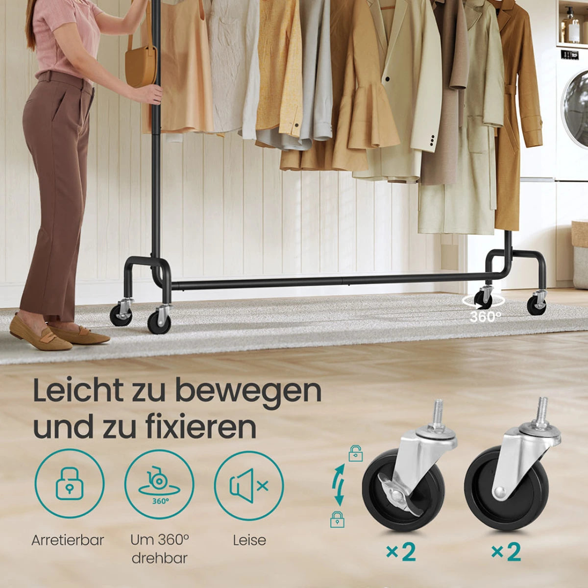 Schwerlast-Kleiderständer 45 x (160-200) x 162,9 cm – Max - Ausziehbar mit Rollen