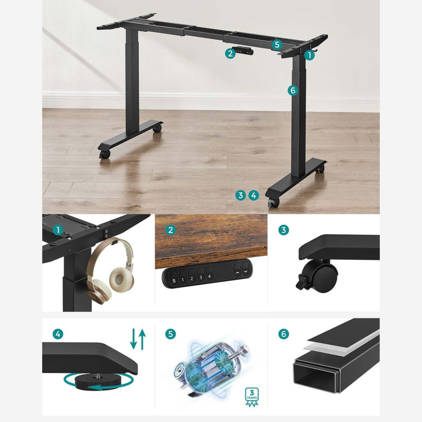 Elektrisch höhenverstellbares Schreibtischgestell 175 × 60 cm – Nova – Doppelmotor