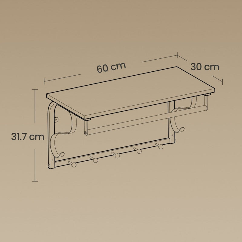 Garderobenständer – Peer – für die Wand mit Ablage & 5 Haken – 60 cm - nestful