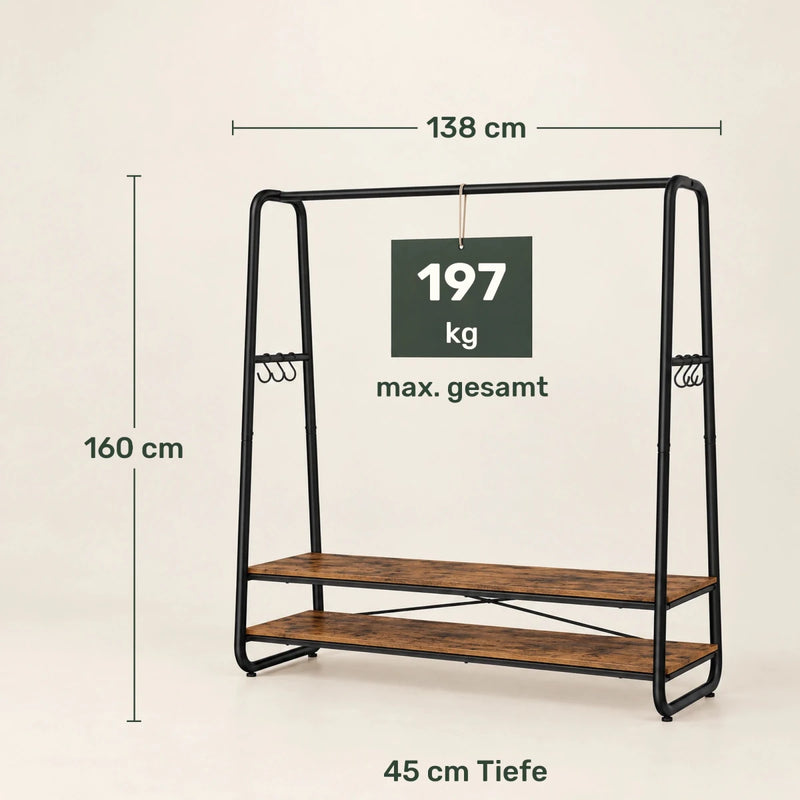 Kleiderständer mit 2 Ablagen Jonas – 197 kg, mit 6 Haken - nestful
