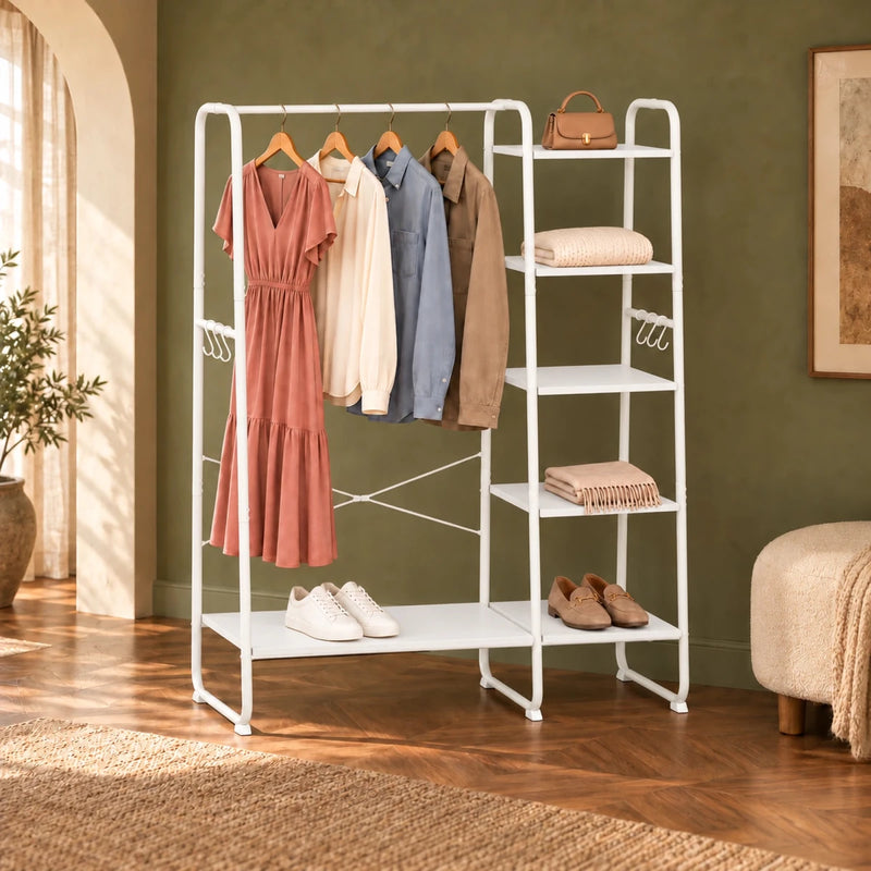 Kleiderständer mit Ablagen Daniel – 220 kg, mit Haken - nestful
