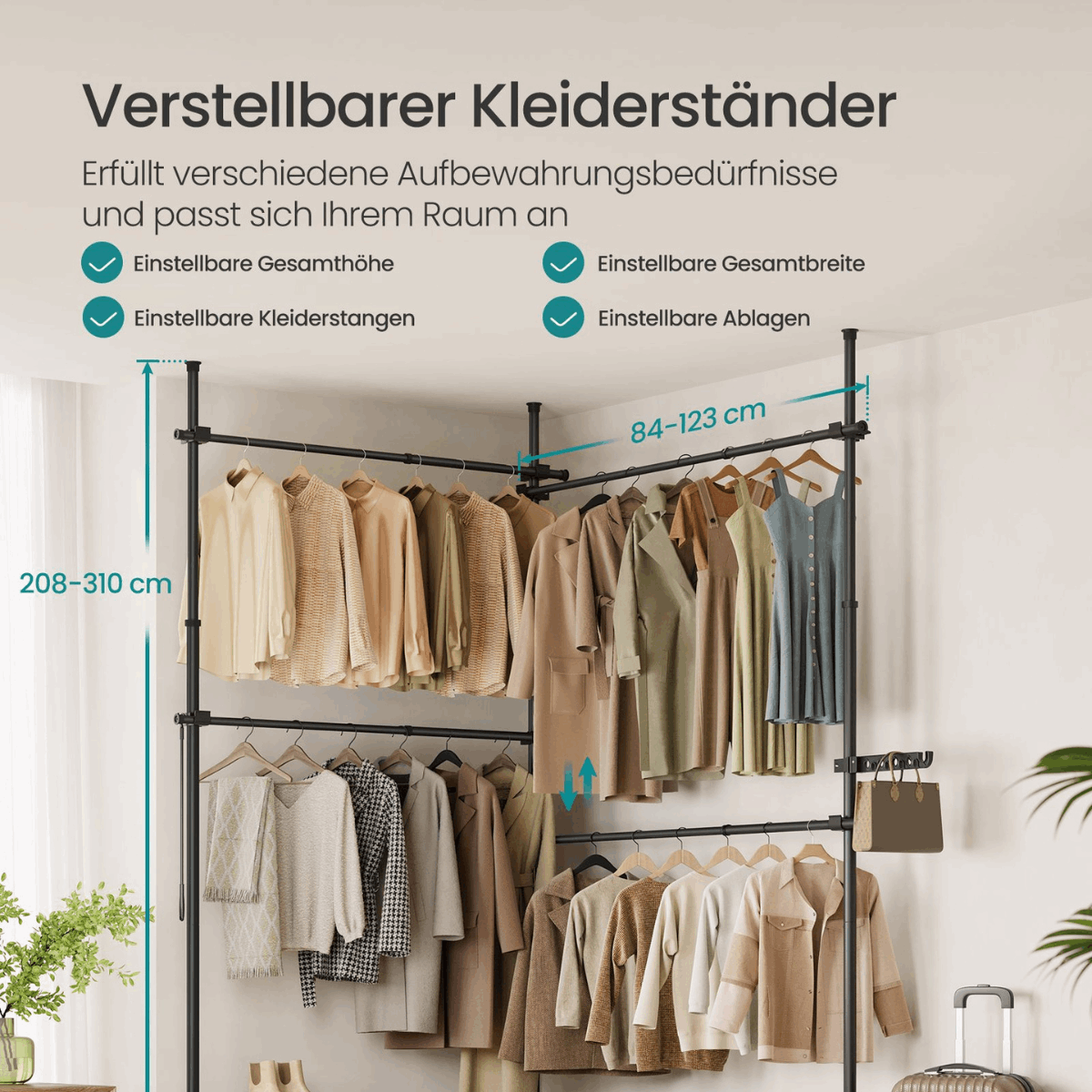 Kleiderständer - Levia - Deckenhoch, aus Stahl, höhen & breitenverstellbar - nestful