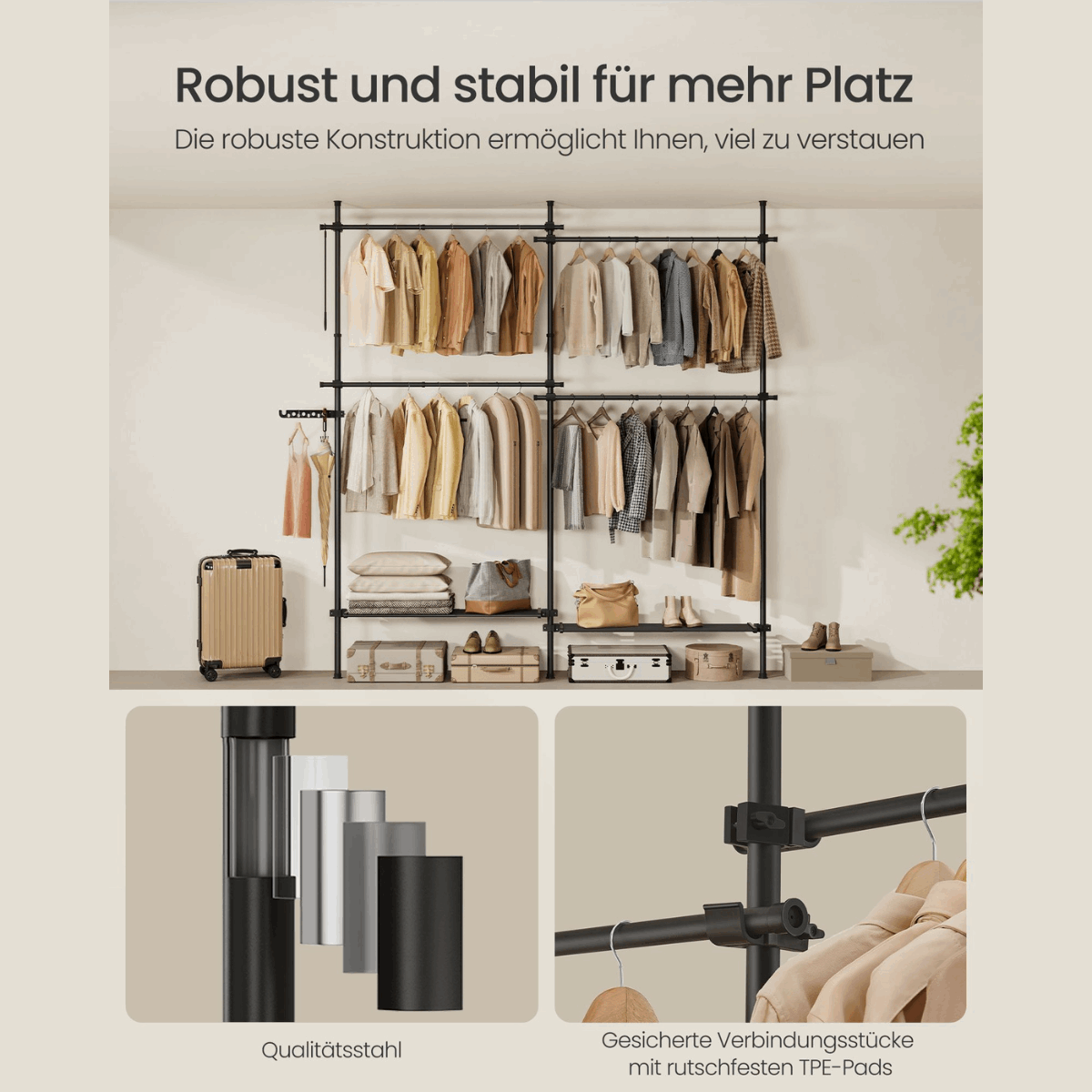 Kleiderständer - Levia - Deckenhoch, aus Stahl, höhen & breitenverstellbar - nestful