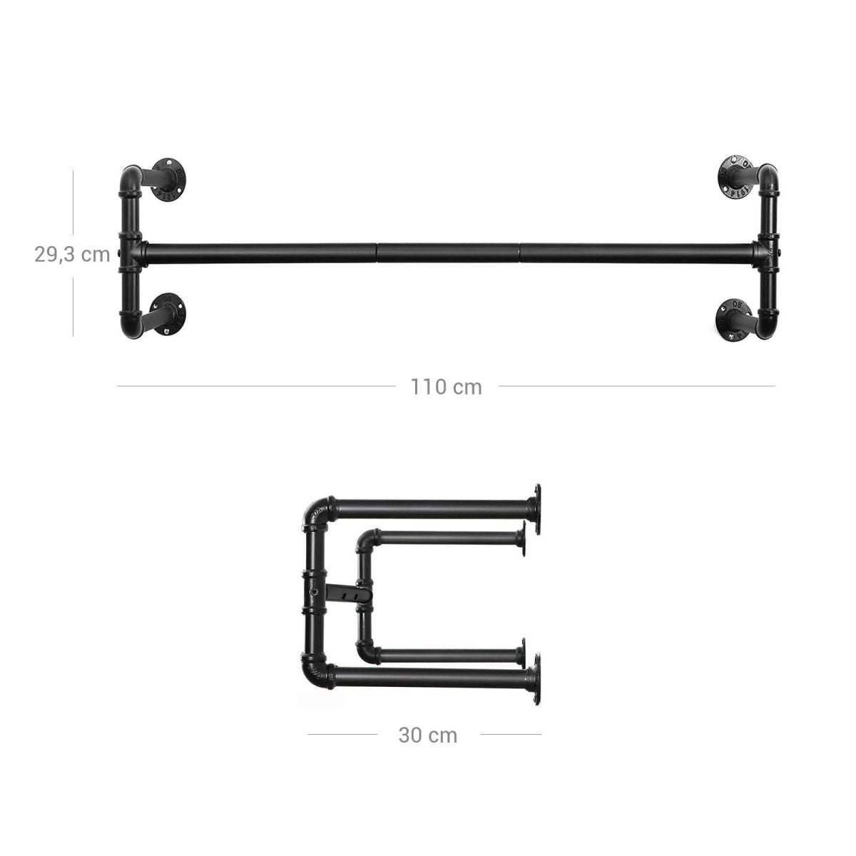 Kleiderstange für die Wand 60kg – David - Industriestil aus Eisen - nestful