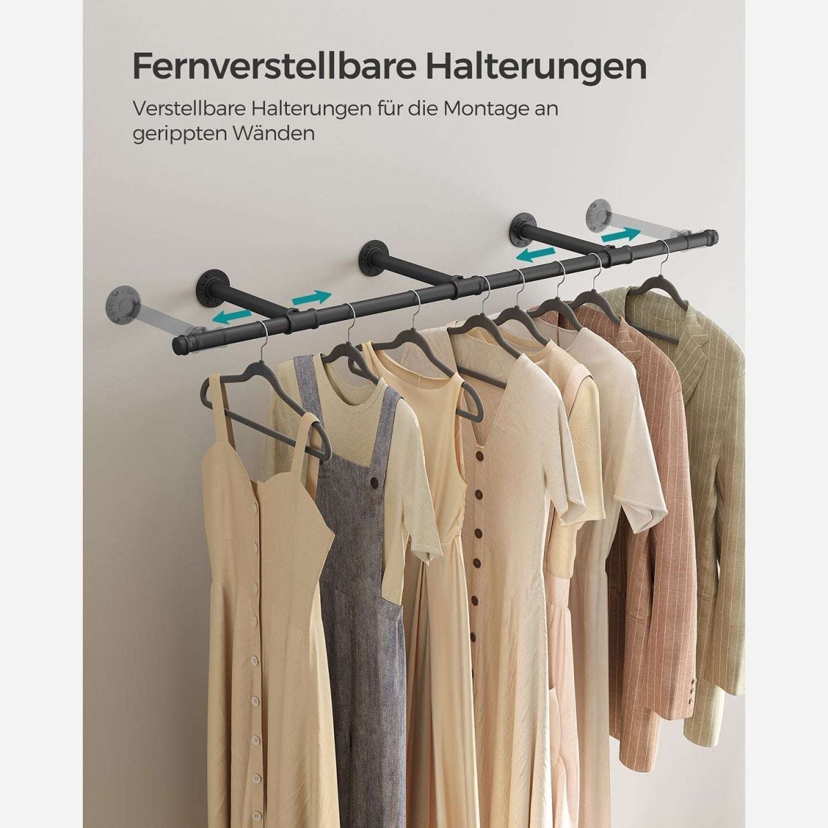 Kleiderstange für die Wand 70kg – Sam - Industriestil, Wasserrohr - Optik - nestful