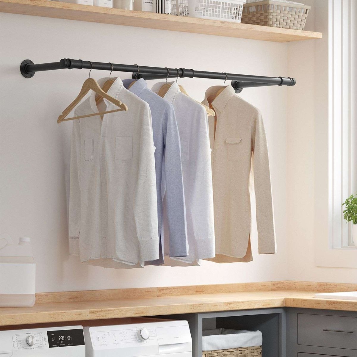Kleiderstange für die Wand 70kg – Sam - Industriestil, Wasserrohr - Optik - nestful