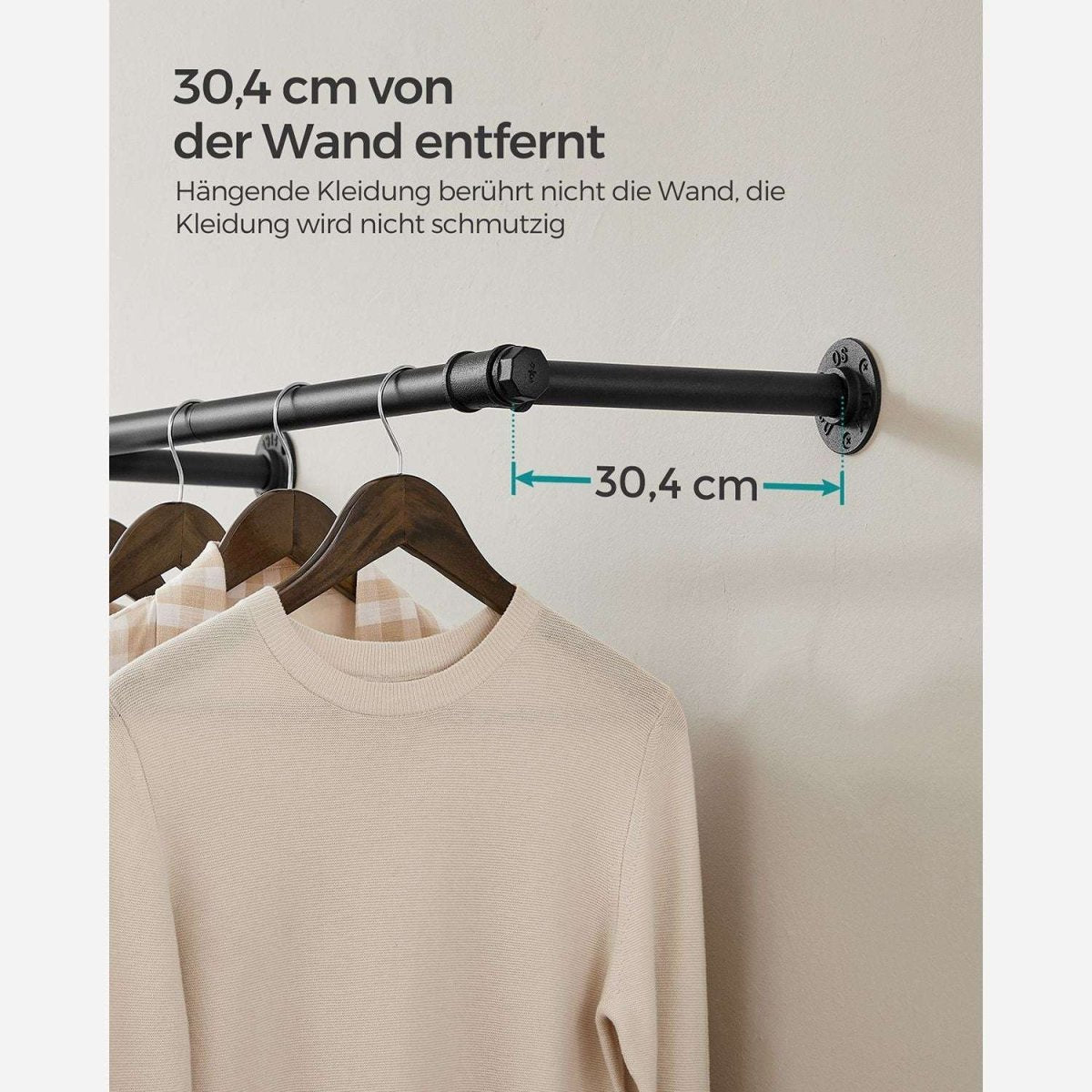 Kleiderstange für die Wand 70kg – Sam - Industriestil, Wasserrohr - Optik - nestful