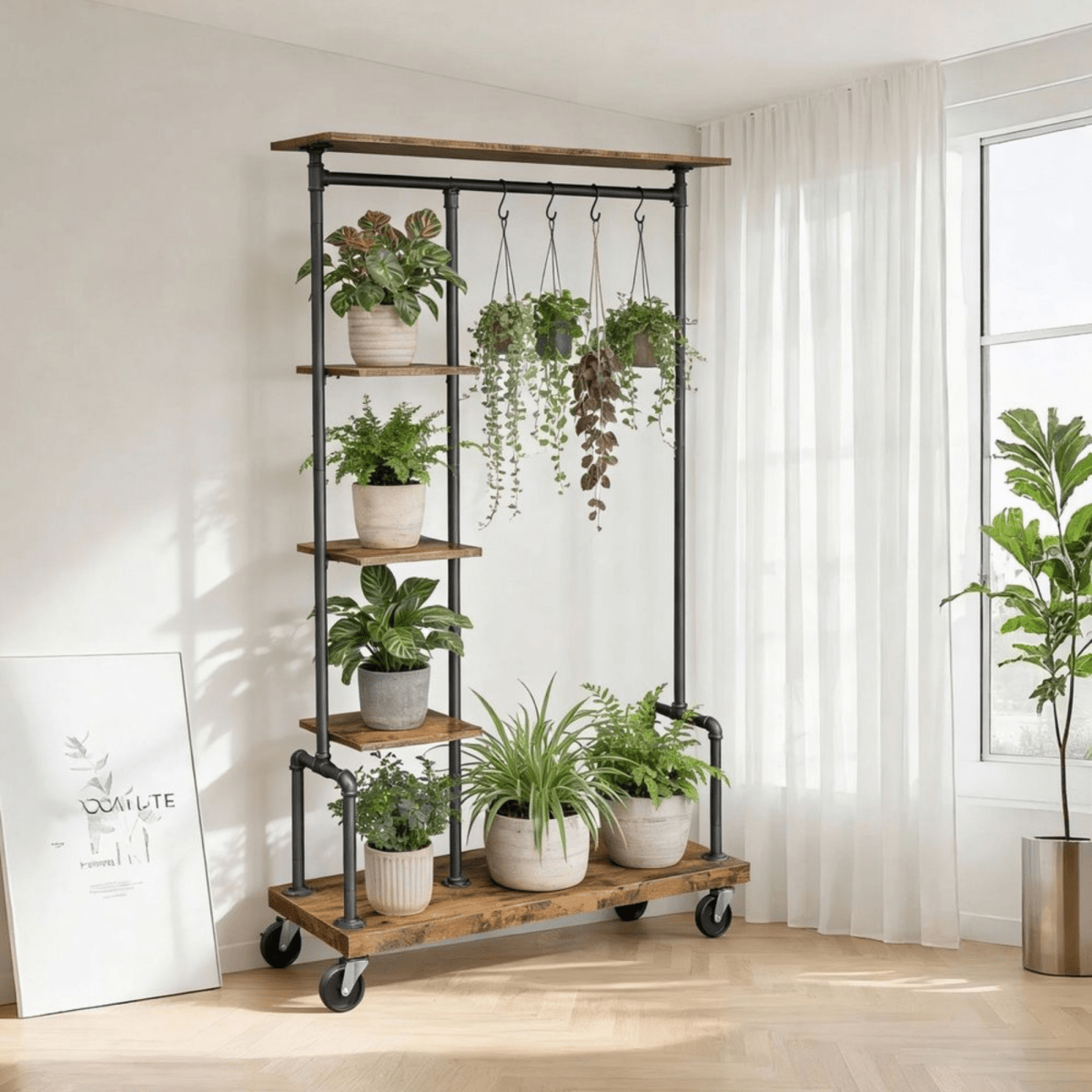 Premium Stahl Kleiderständer 90kg – Adam - mit Holzablagen & Rollen - nestful
