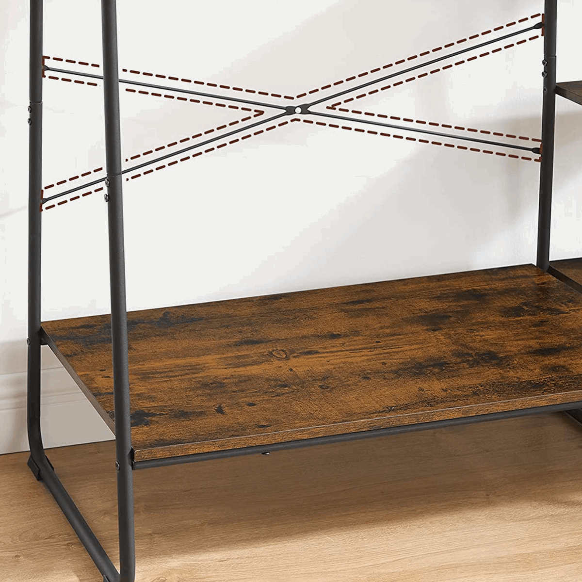 Premium Stahl Kleiderständer 220kg – Daniel - Stehend mit 6 Holzablagen - nestful