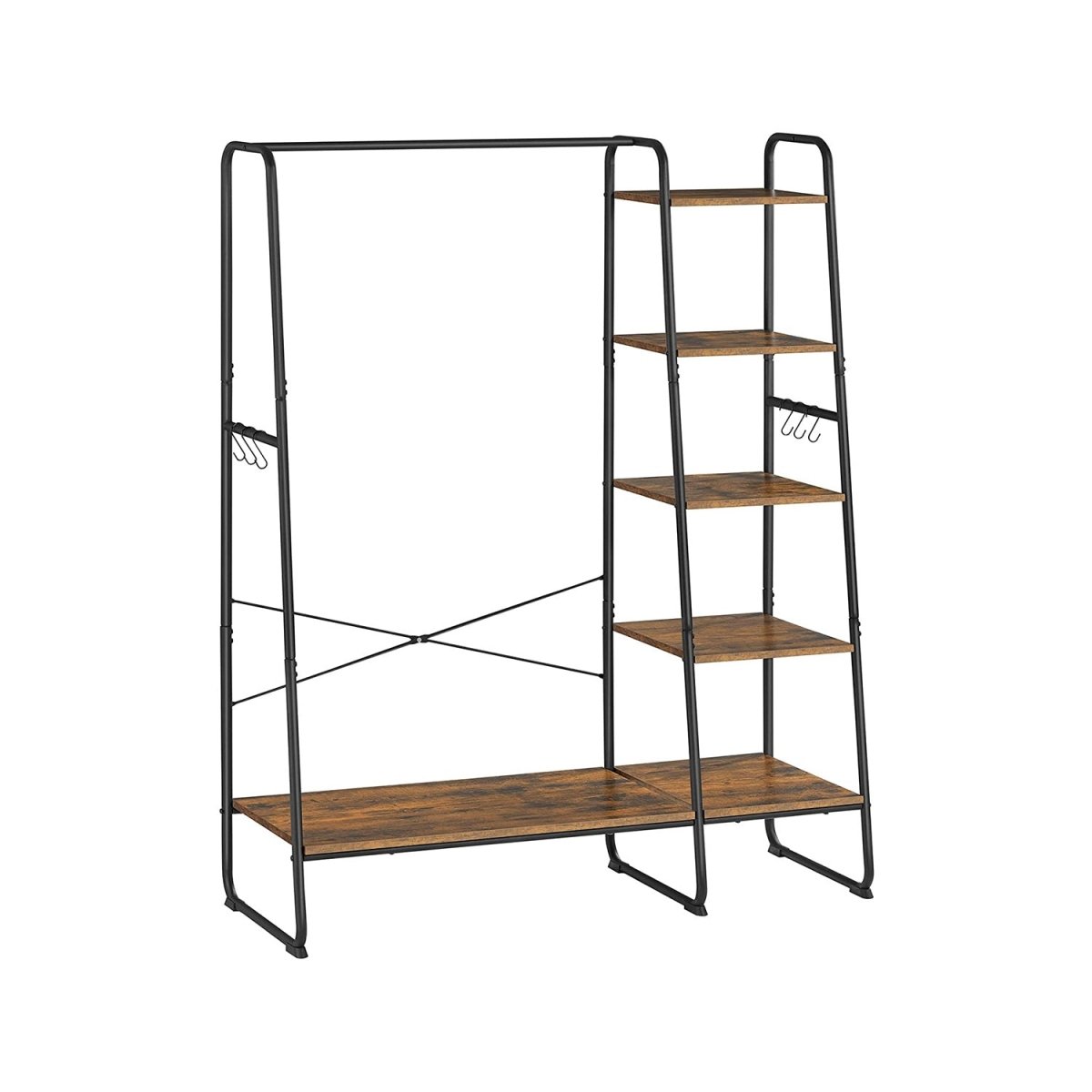 Premium Stahl Kleiderständer 220kg – Daniel - Stehend mit 6 Holzablagen - nestful