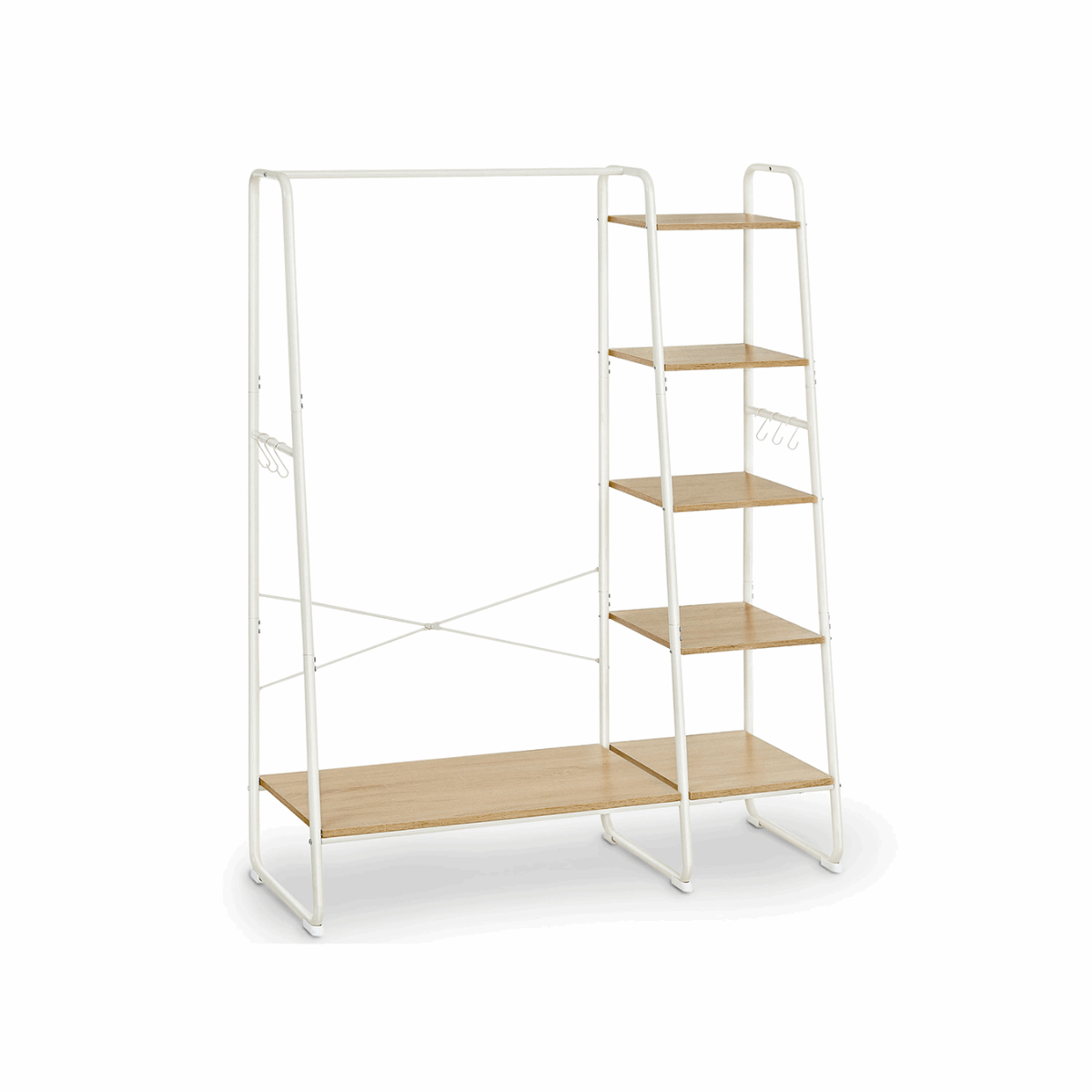 Premium Stahl Kleiderständer 220kg – Daniel - Stehend mit 6 Holzablagen - nestful