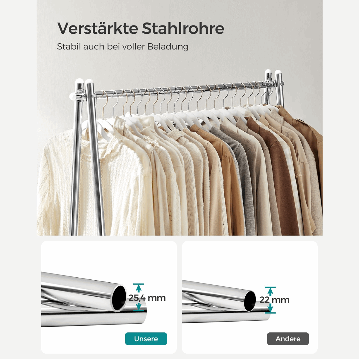 Premium Stahl Kleiderständer 40kg – Henry - Stehend mit Ablage - nestful