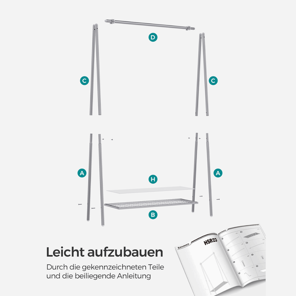Premium Stahl Kleiderständer 40kg – Henry - Stehend mit Ablage - nestful
