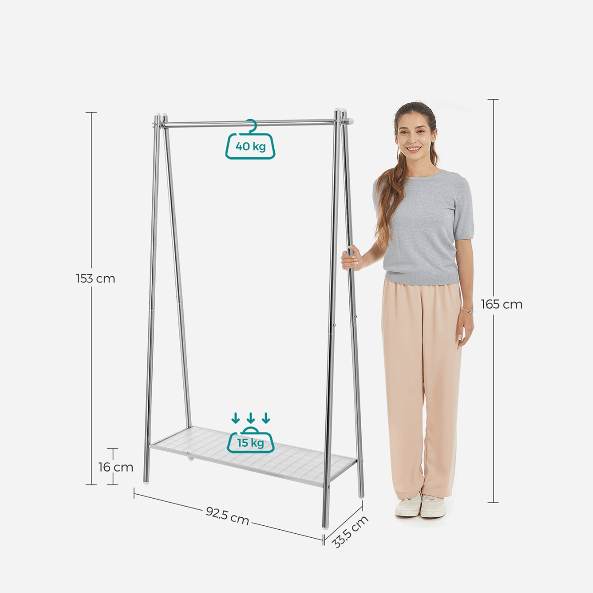Premium Stahl Kleiderständer 40kg – Henry - Stehend mit Ablage - nestful