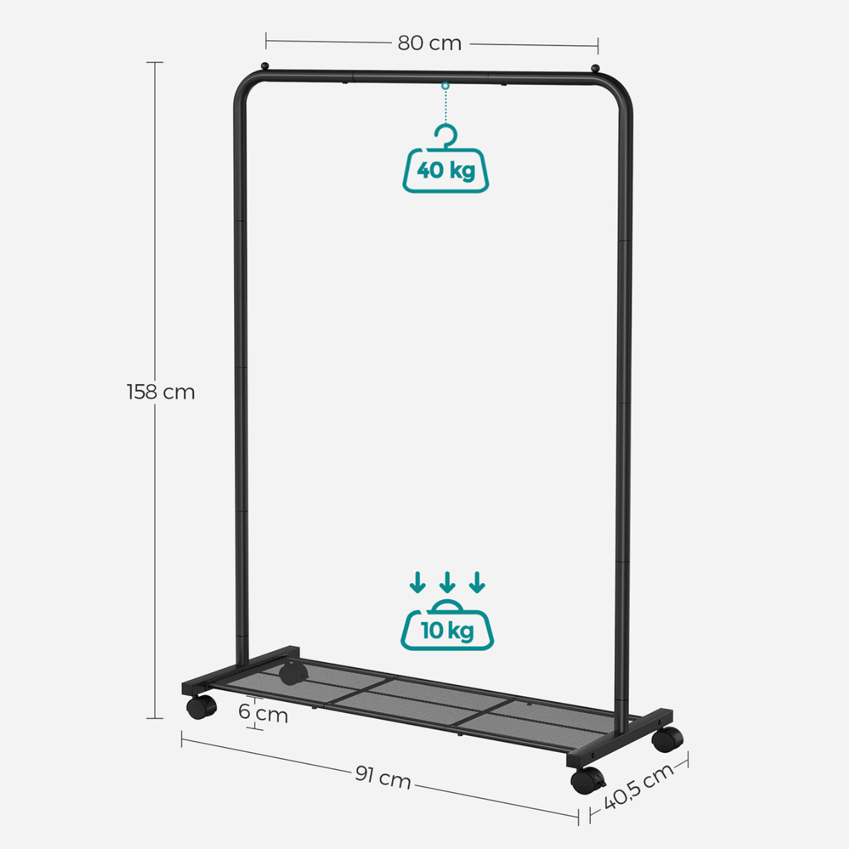 Premium Stahl Kleiderständer 40kg – Jack - Mit Ablage und Rollen - nestful