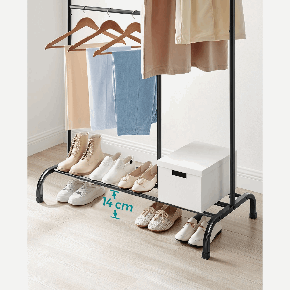 Premium Stahl Kleiderständer 70kg – Paul - Stehend mit Schuhablage - nestful