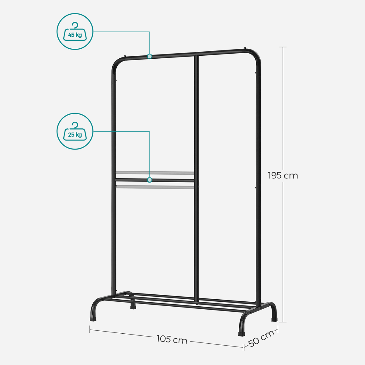 Premium Stahl Kleiderständer 70kg – Paul - Stehend mit Schuhablage - nestful