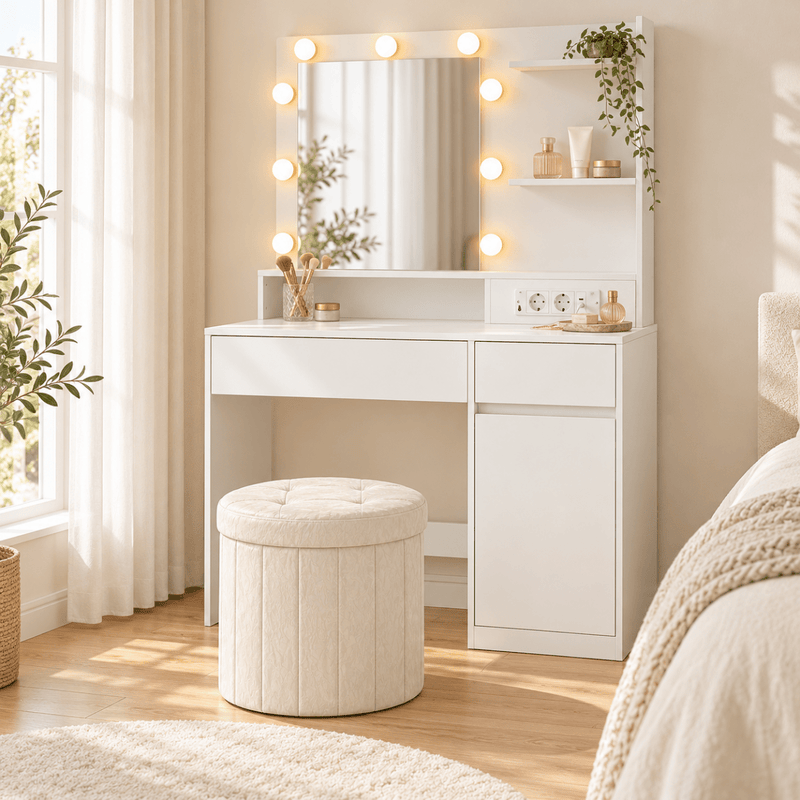 Schminkhocker Isabel – mit 65 l Stauraum und Kunstlederbezug - nestful