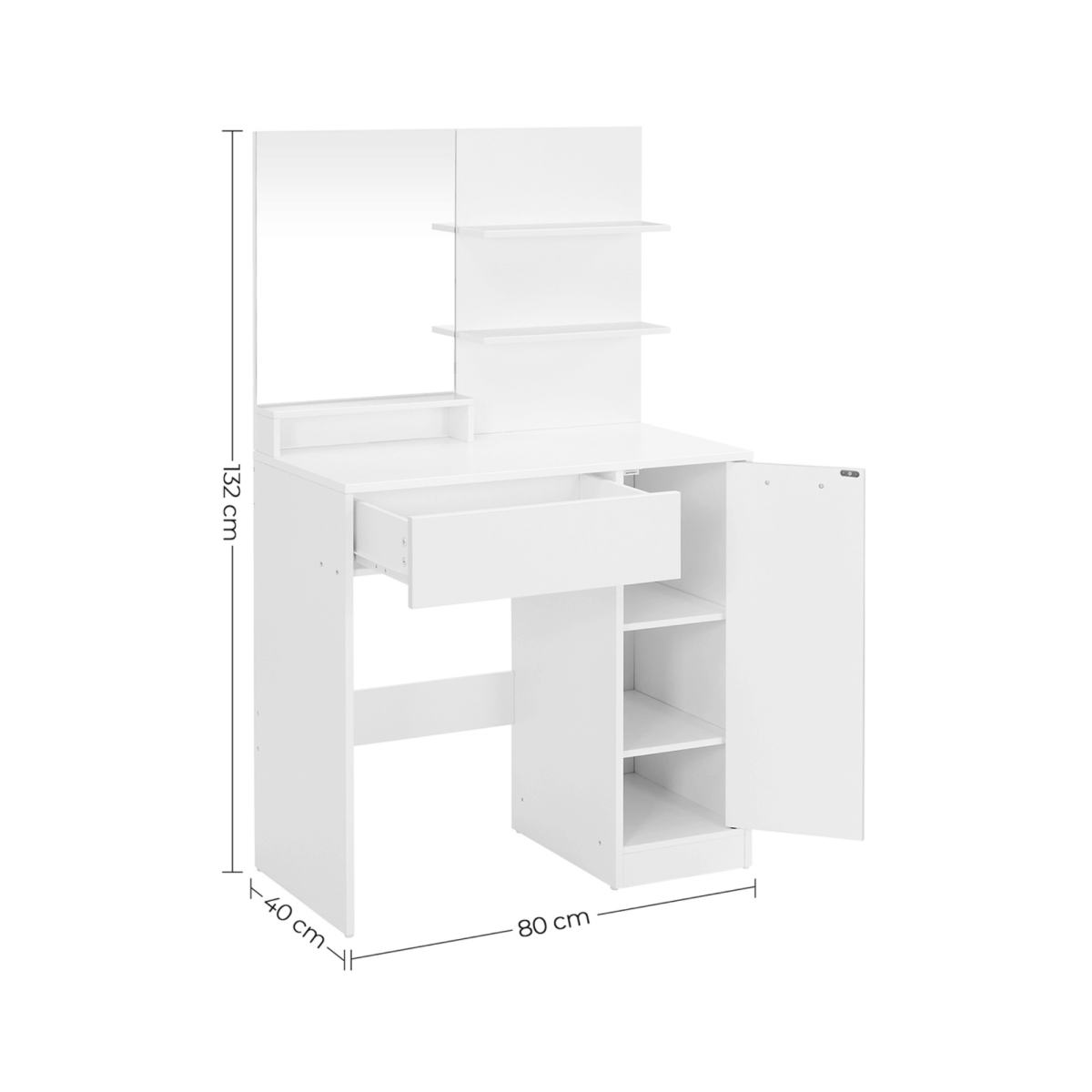 Schminktisch - Aurora - in Weiß mit Ablagen & Spiegel - nestful