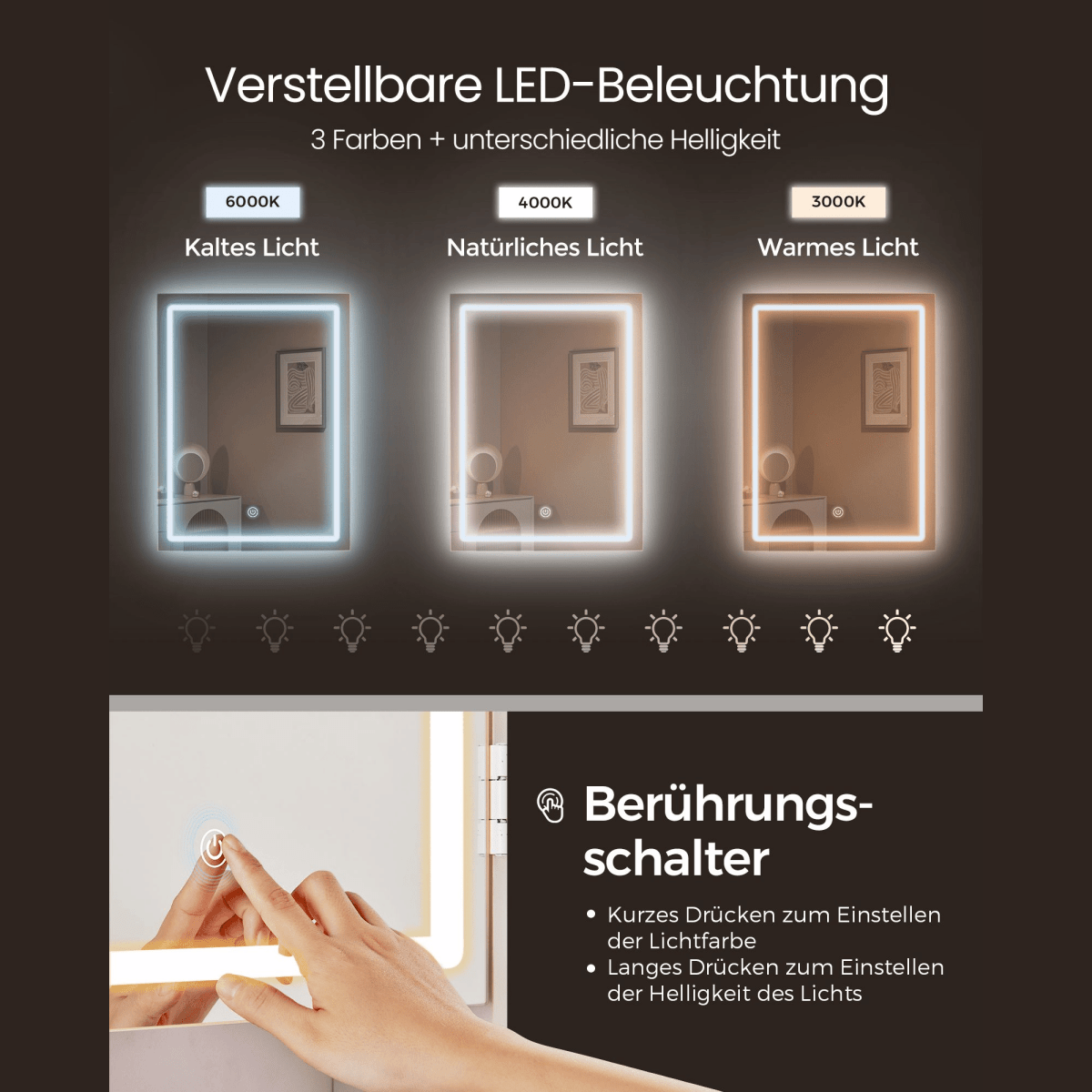 Schminktisch - Clara - in Wolkenweiß mit LED - Beleuchtung & Hocker - nestful
