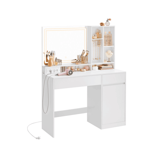 Schminktisch - Elena - mit LED - Spiegel & Ladestation in Weiß - nestful