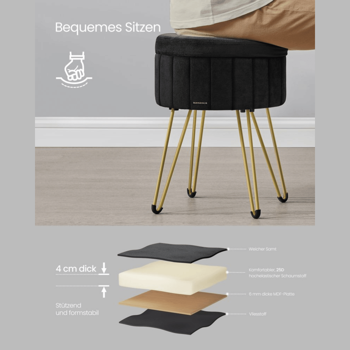 Schminktisch Hocker - Aveline - mit Stauraum, 4 Farben - nestful