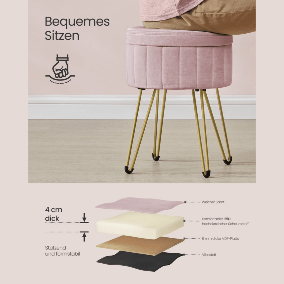 Schminktisch Hocker - Aveline - mit Stauraum, 4 Farben - nestful