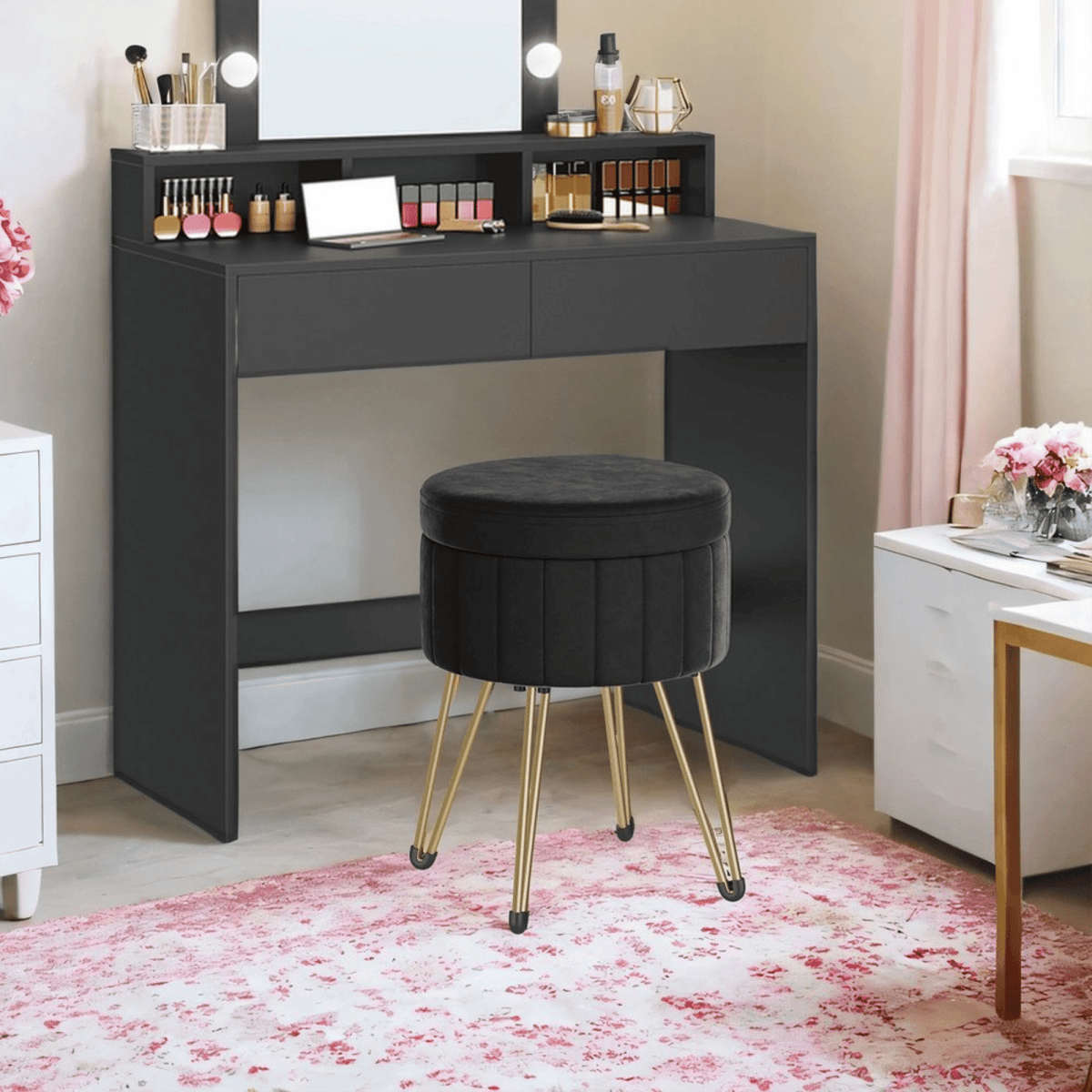 Schminktisch Hocker - Aveline - mit Stauraum, 4 Farben - nestful