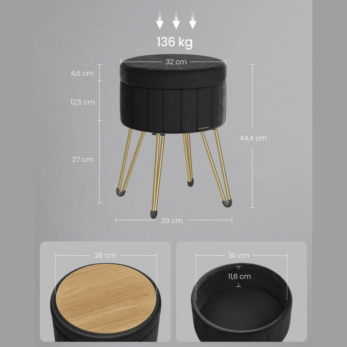 Schminktisch Hocker - Aveline - mit Stauraum, 4 Farben - nestful