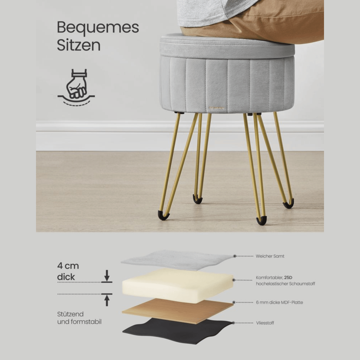 Schminktisch Hocker - Aveline - mit Stauraum, 4 Farben - nestful