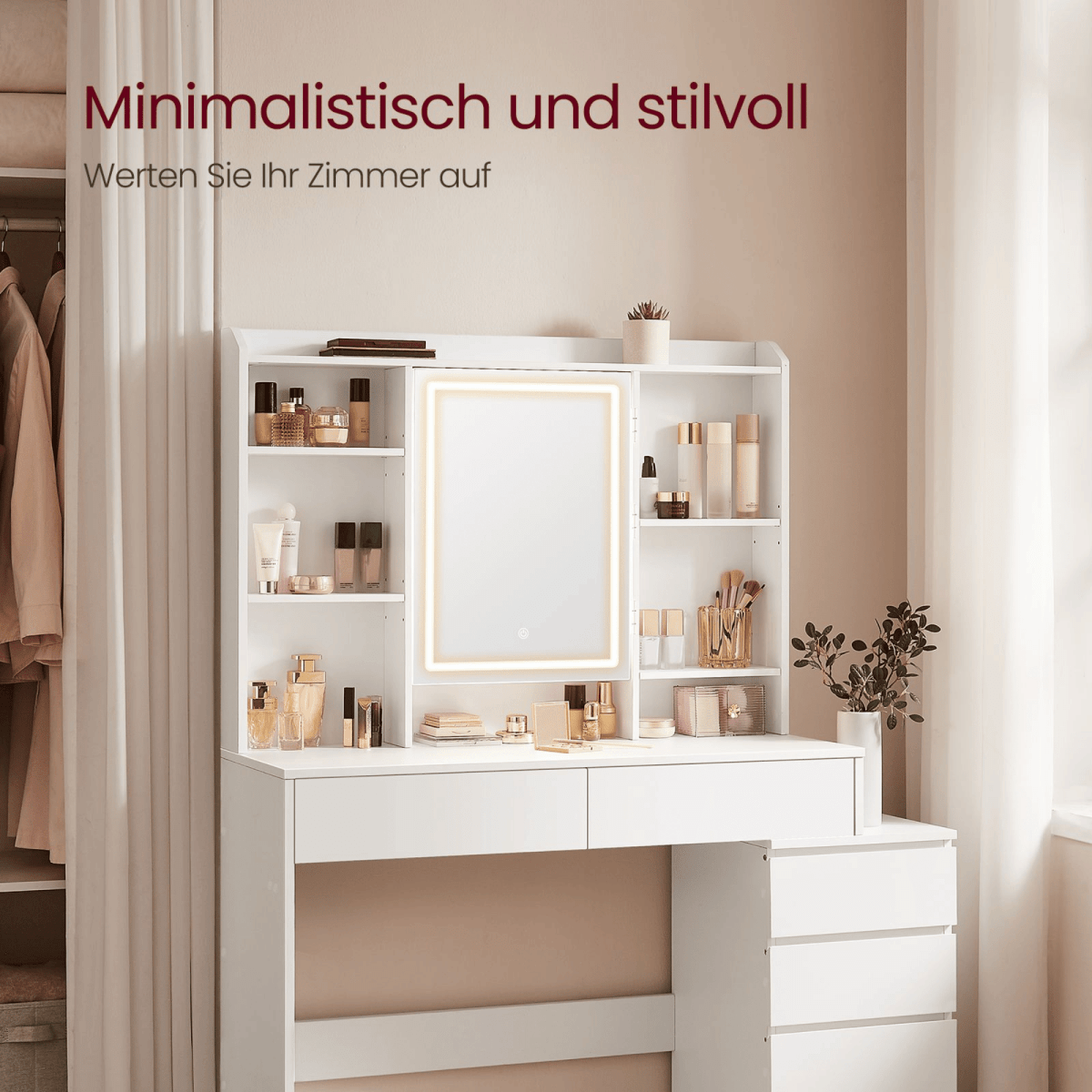 Schminktisch - Liv - in Wolkenweiß mit LED - Beleuchtung - nestful