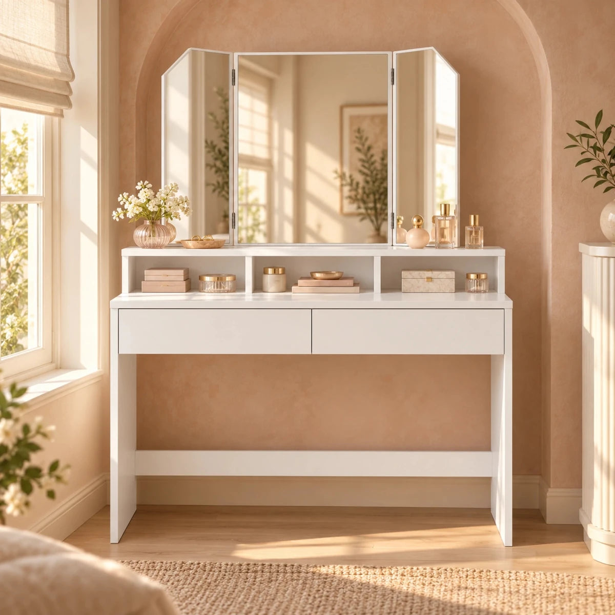 Schminktisch mit dreiteiligem Spiegel Freya – 100 cm - nestful