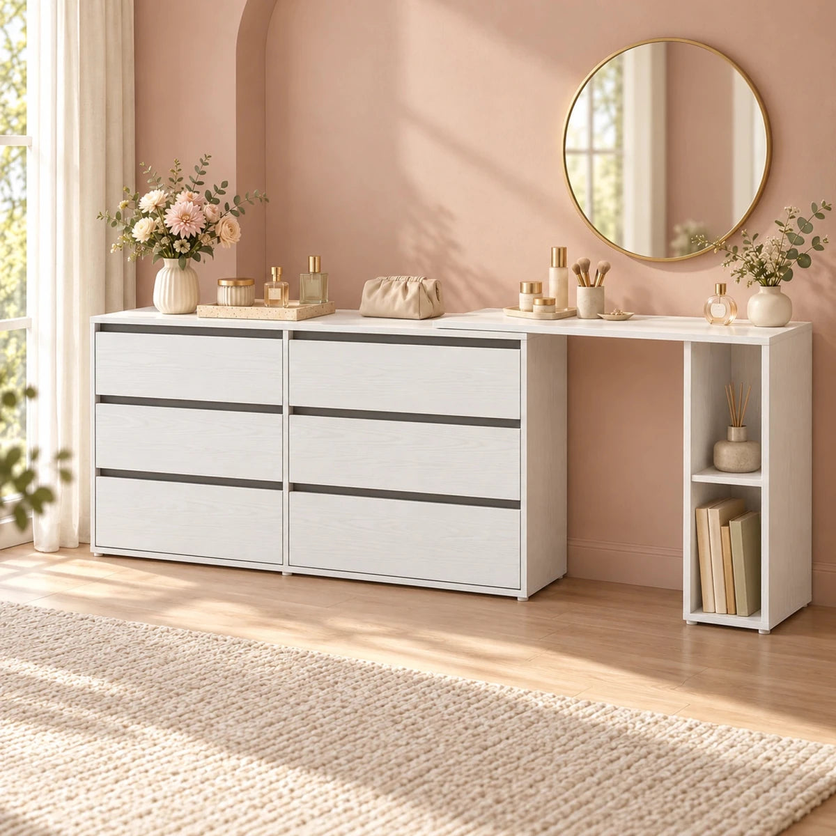 Schminktisch mit Kommode und Regal Svea - nestful