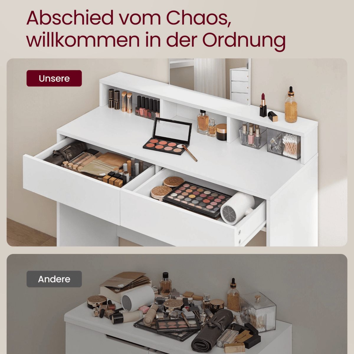 Schminktisch - Niva - mit großem Spiegel in Weiß - nestful