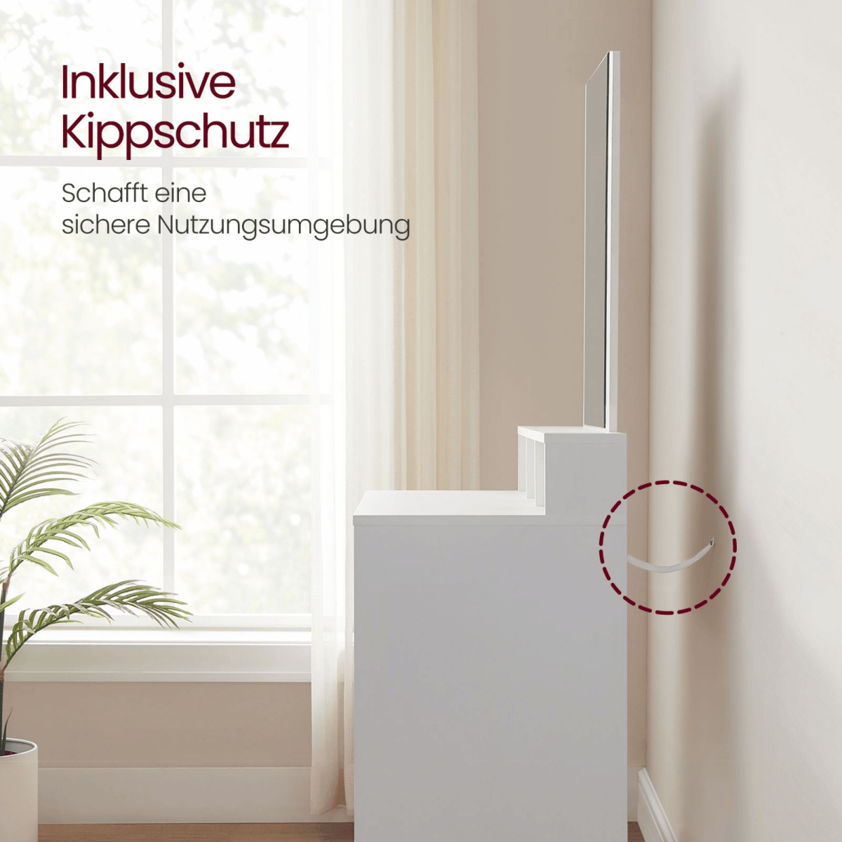 Schminktisch - Niva - mit großem Spiegel in Weiß - nestful