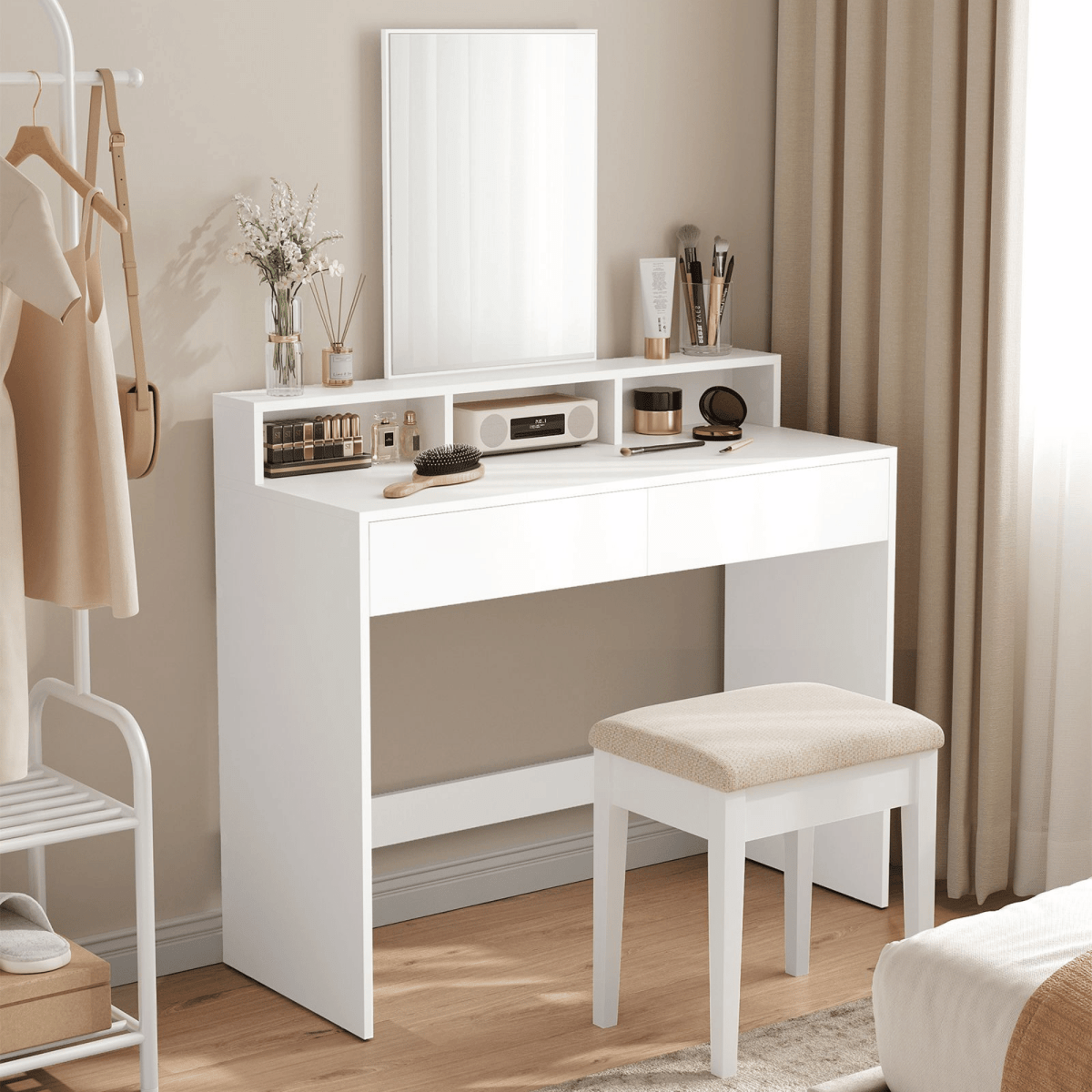 Schminktisch - Niva - mit großem Spiegel in Weiß - nestful