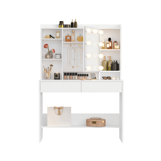 Schminktisch - Norah - mit LED - Spiegel & Schubladen, Wolkenweiß - nestful