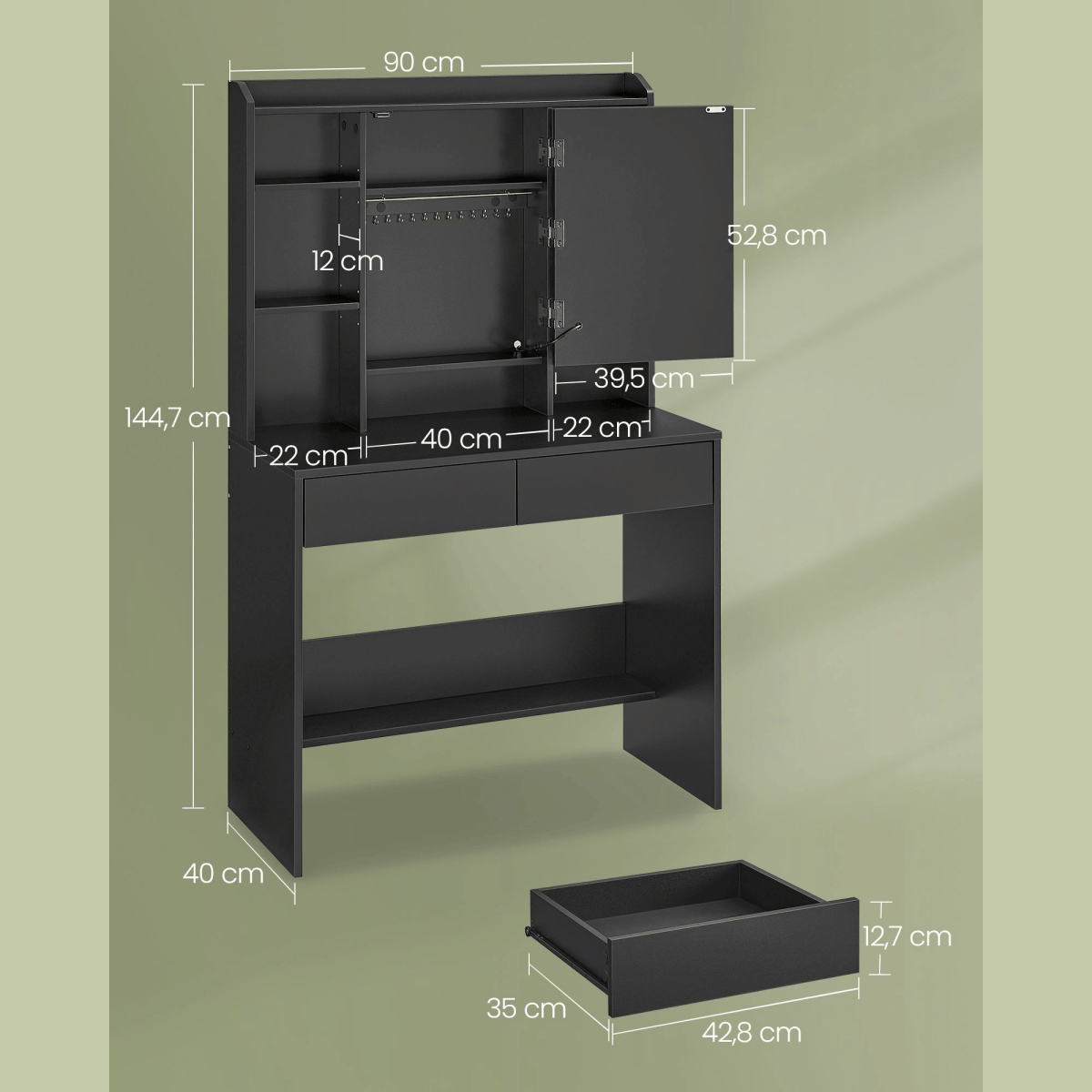 Schminktisch - Nova - mit LED - Beleuchtung - nestful