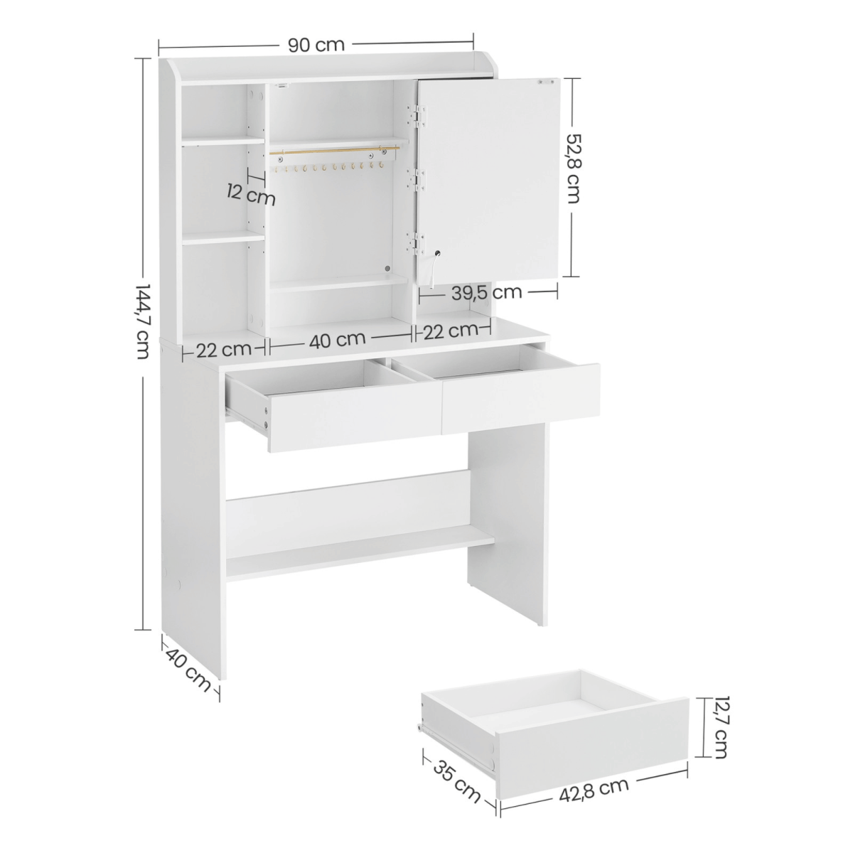Schminktisch - Nova - mit LED - Beleuchtung - nestful