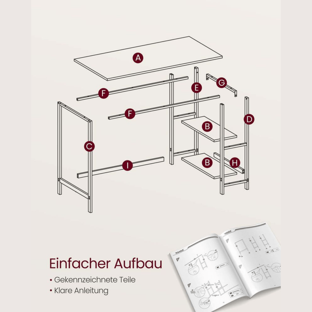 Schreibtisch 100 × 50 cm – Milo – mit 2 Ablagen im Industrie - Design - nestful