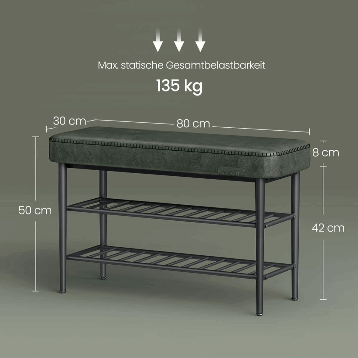 Schuhbank - Elena - mit Sitzbank - Waldgrün - nestful