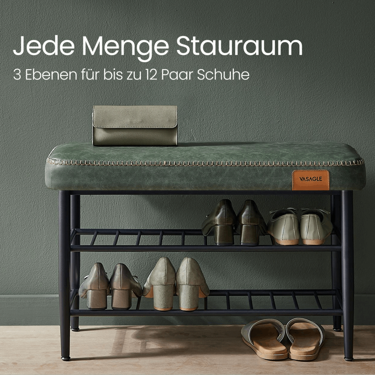Schuhbank - Elena - mit Sitzbank - Waldgrün - nestful