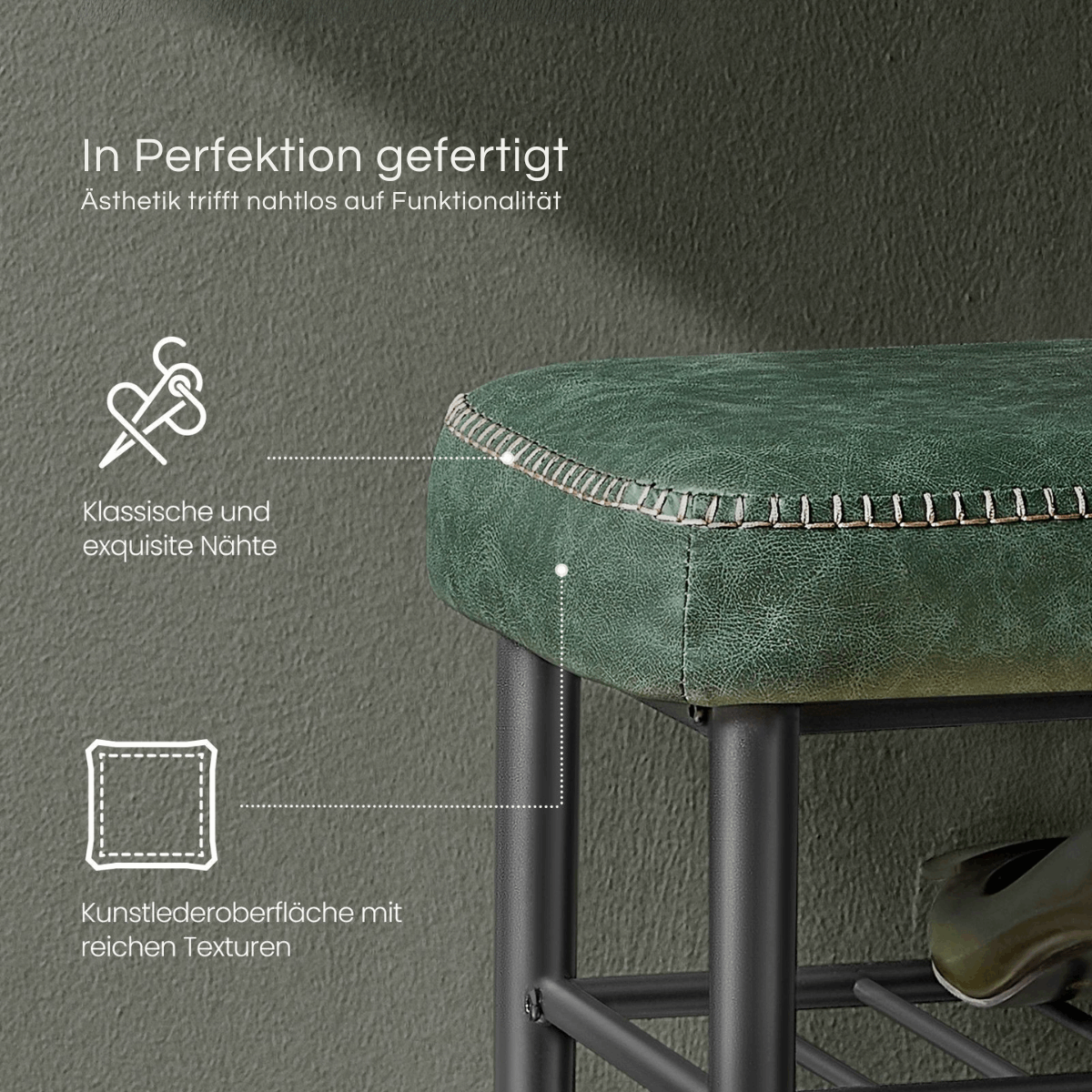 Schuhbank - Elena - mit Sitzbank - Waldgrün - nestful