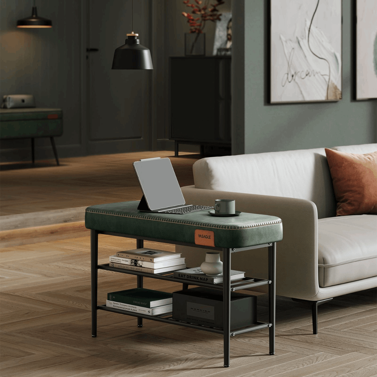 Schuhbank - Elena - mit Sitzbank - Waldgrün - nestful